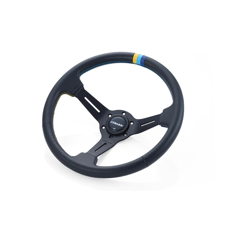 GReddy Sports "Deep Type" Steering Wheel (80 mm Dish), Black Leather, Black Spokes - 340 mm