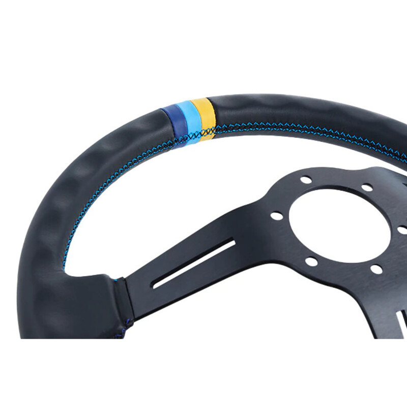GReddy Sports "Deep Type" Steering Wheel (80 mm Dish), Black Leather, Black Spokes - 340 mm