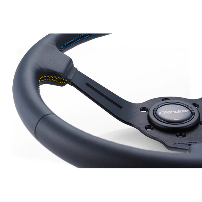 GReddy Sports "Deep Type" Steering Wheel (80 mm Dish), Black Leather, Black Spokes - 340 mm