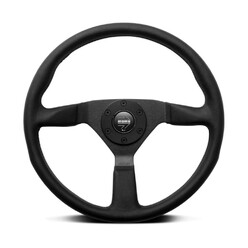 Momo Montecarlo Steering Wheel (40 mm Dish), Black Leather, Black Spokes - 38 cm