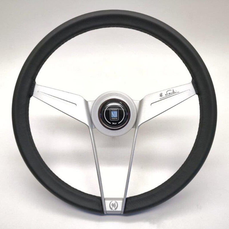 Nardi\u0020Novantesimo\u002090th\u0020Anniversary\u0020Steering\u0020Wheel,\u0020Black\u0020Leather,\u0020White\u0020Spokes,\u0020\u00D835.5\u0020cm,\u0020White\u0020Center\u0020Ring