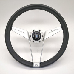 Nardi Novantesimo 90th Anniversary Steering Wheel, Black Leather, White Spokes, Ø35.5 cm, White Center Ring with Screws at Sight