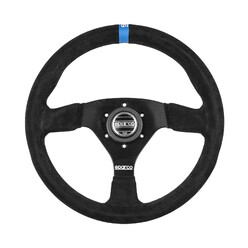 Sparco R383 Logo Steering Wheel (39 mm Dish), Black Suede, Black Spokes