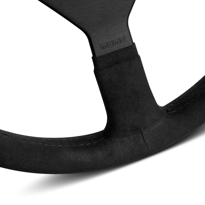 Momo Montecarlo Steering Wheel (40 mm Dish), Black Microfiber, Black Spokes - 35 cm