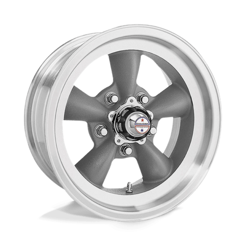 American Racing Vintage VN105 Torq Thrust D 15x6" 5x120.65 ET04, Torq Thrust Gray, Machined Lip