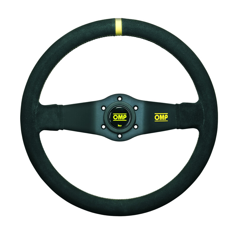 OMP Rally Steering Wheel (95mm Dish), Black Suede, Black Spokes
