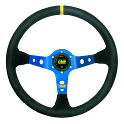 OMP Corsica Steering Wheel (95mm Dish), Black Suede, Blue Spokes