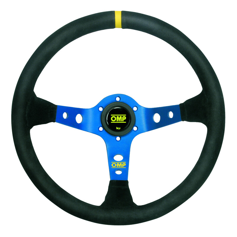 OMP Corsica Steering Wheel (95mm Dish), Black Suede, Blue Spokes