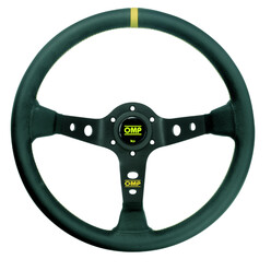 OMP Corsica Steering Wheel (95mm Dish), Black Leather, Black Spokes, Yellow Stitching