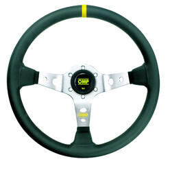 OMP Corsica Steering Wheel (95mm Dish), Black Leather, Silver Spokes
