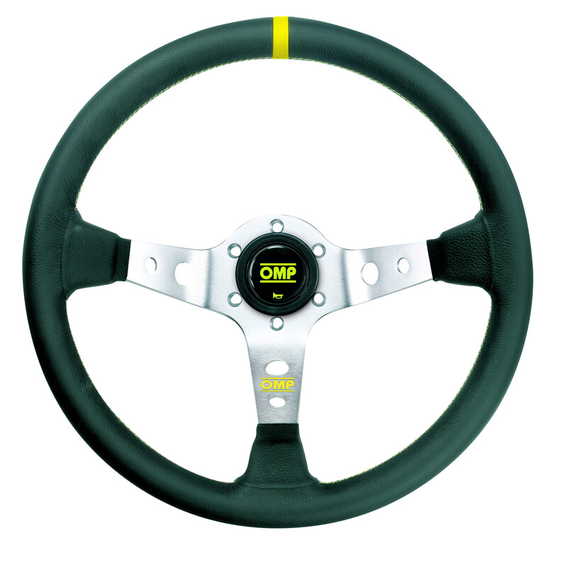 OMP Corsica Steering Wheel (95mm Dish), Black Leather, Silver Spokes