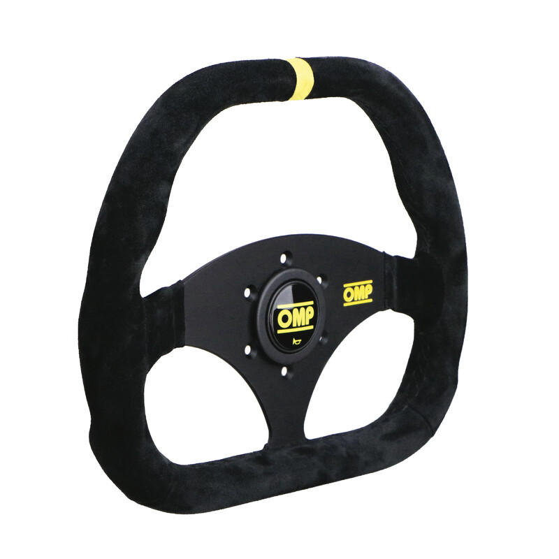 OMP Kubic Steering Wheel (Flat), Black Suede, Black Spokes