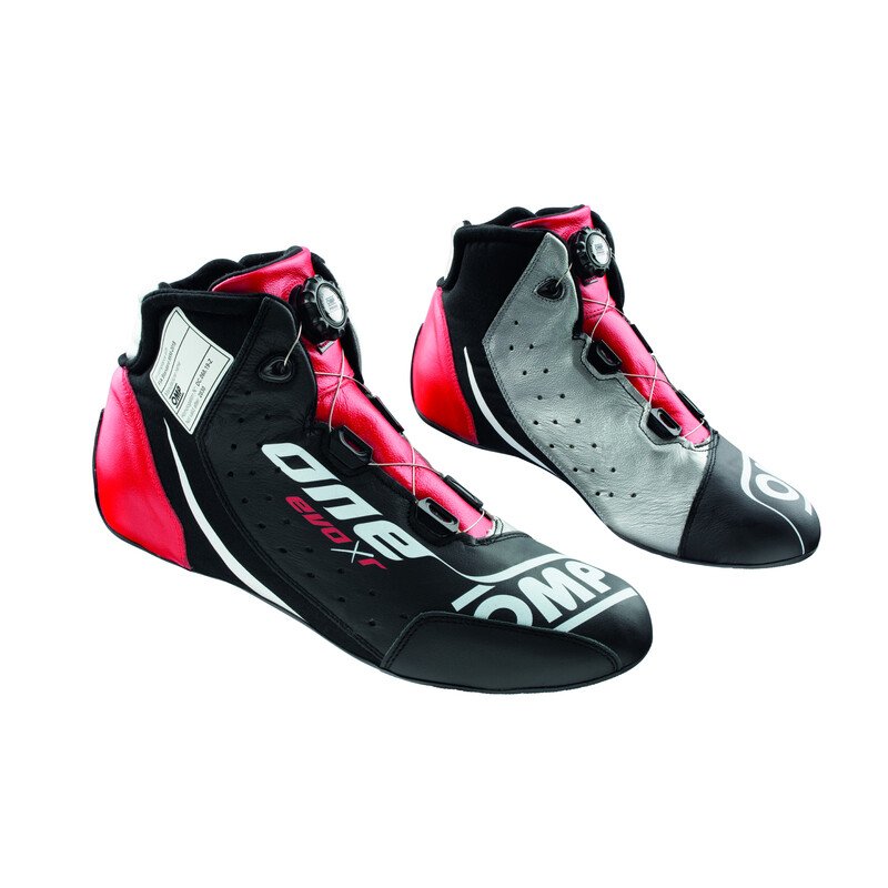 OMP ONE EVO X R Shoes, Black / Silver / Red (FIA)