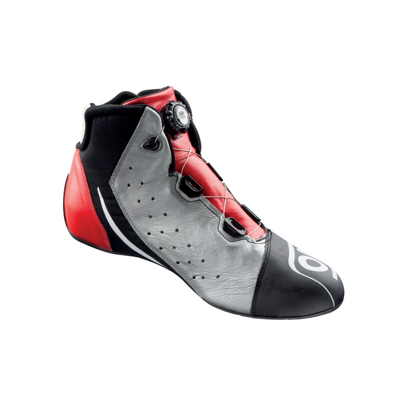 OMP ONE EVO X R Shoes, Black / Silver / Red (FIA)