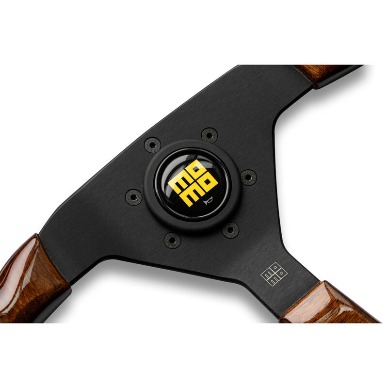 Momo Montecarlo Heritage Steering Wheel (31 mm Dish), Wood, Black Spokes - 35 cm