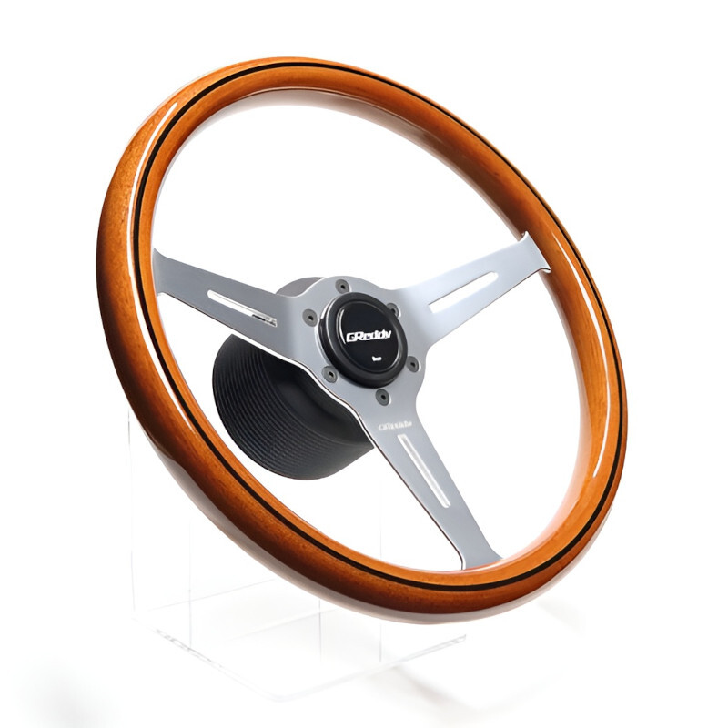 GReddy Sports "Wood Type" Steering Wheel (47 mm Dish), Light Brown, Aluminium Spokes - 340 mm