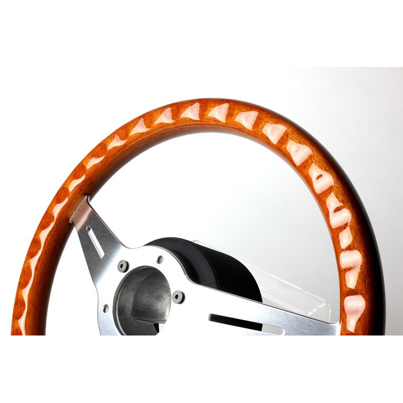GReddy Sports "Wood Type" Steering Wheel (47 mm Dish), Light Brown, Aluminium Spokes - 340 mm