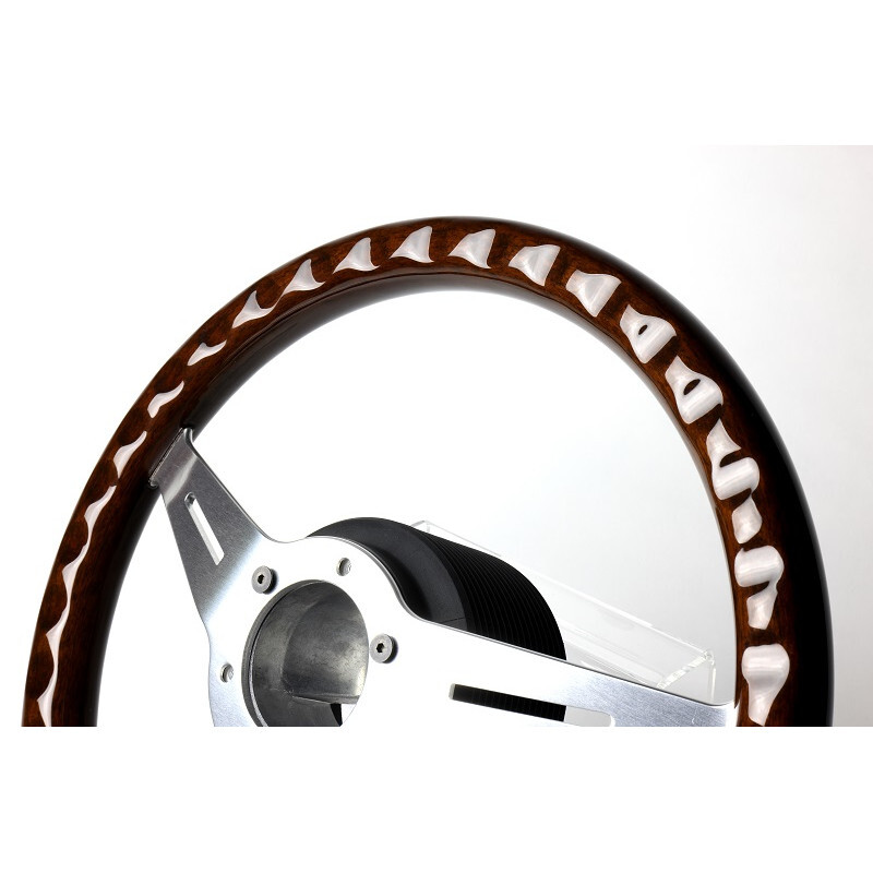 GReddy Sports "Wood Type" Steering Wheel (47 mm Dish), Dark Brown, Aluminium Spokes - 340 mm