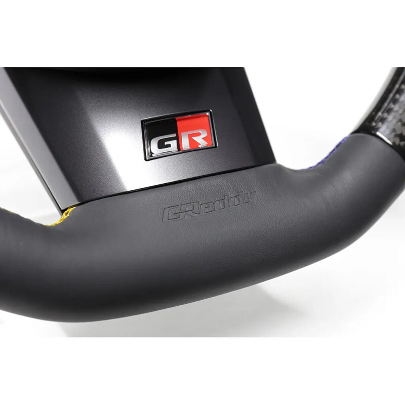 GReddy Black Carbon Steering Wheel with 3-Color Stitch for Toyota Yaris GR GXPA16