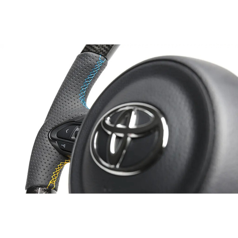 GReddy Black Carbon Steering Wheel with 3-Color Stitch for Toyota Yaris GR GXPA16