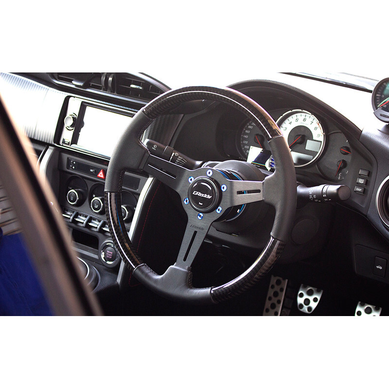 GReddy Sports "Real Carbon" Steering Wheel (47 mm Dish), Black Spokes - 340 mm