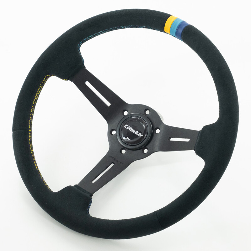 GReddy Sports "Deep Type" Steering Wheel (80 mm Dish), Black Suede, Black Spokes - 340 mm