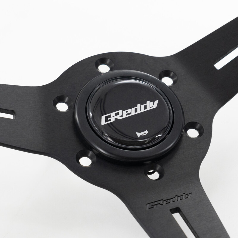 GReddy Sports "Standard Type" Steering Wheel (47 mm Dish), Black Suede, Black Spokes - 340 mm