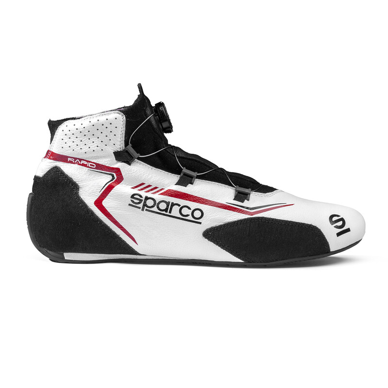 Sparco Rapid Rotor Racing Shoes, White & Red (FIA)