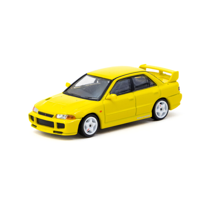 Tarmac Works 1/64 - Mitsubishi Lancer GSR Evolution III | Yellow + Trading Cards
