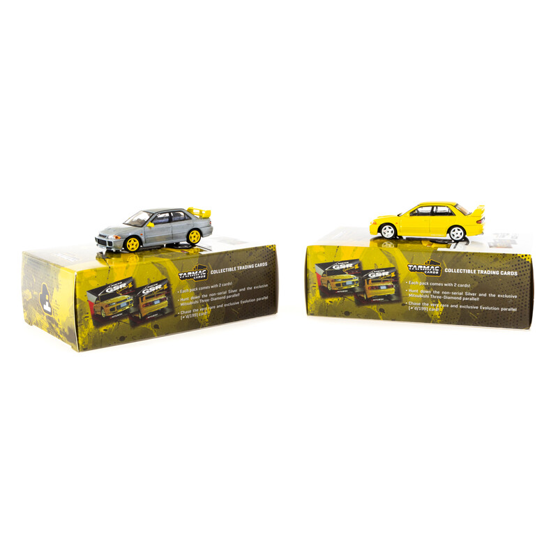 Tarmac Works 1/64 - Mitsubishi Lancer GSR Evolution III | Yellow + Trading Cards