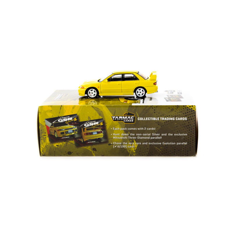Tarmac Works 1/64 - Mitsubishi Lancer GSR Evolution III | Yellow + Trading Cards
