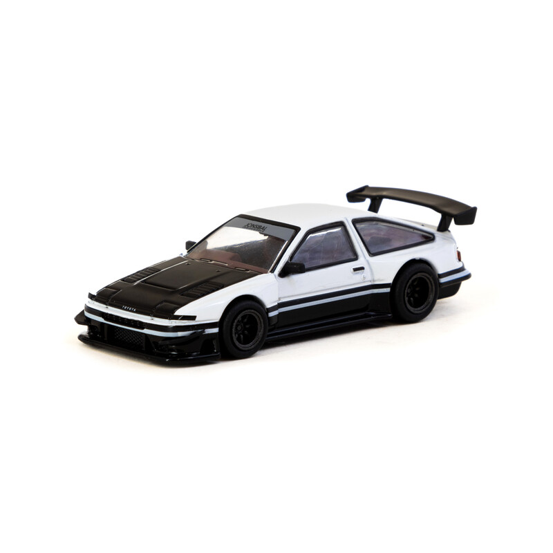 Tarmac Works 1/64 - Toyota Sprinter Trueno AE86 Widebody | White / Black + Trading Cards