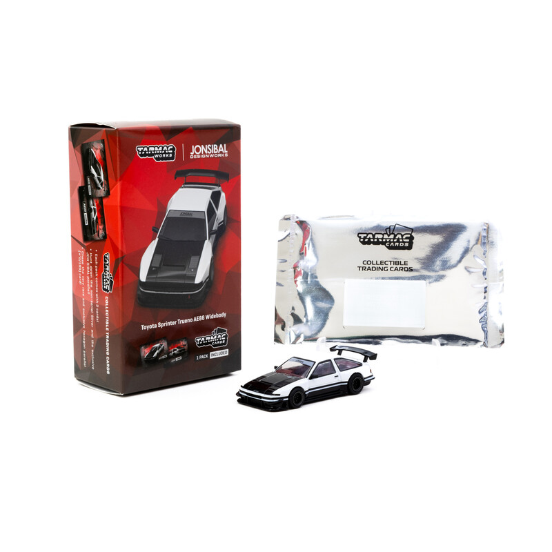 Tarmac Works 1/64 - Toyota Sprinter Trueno AE86 Widebody | White / Black + Trading Cards