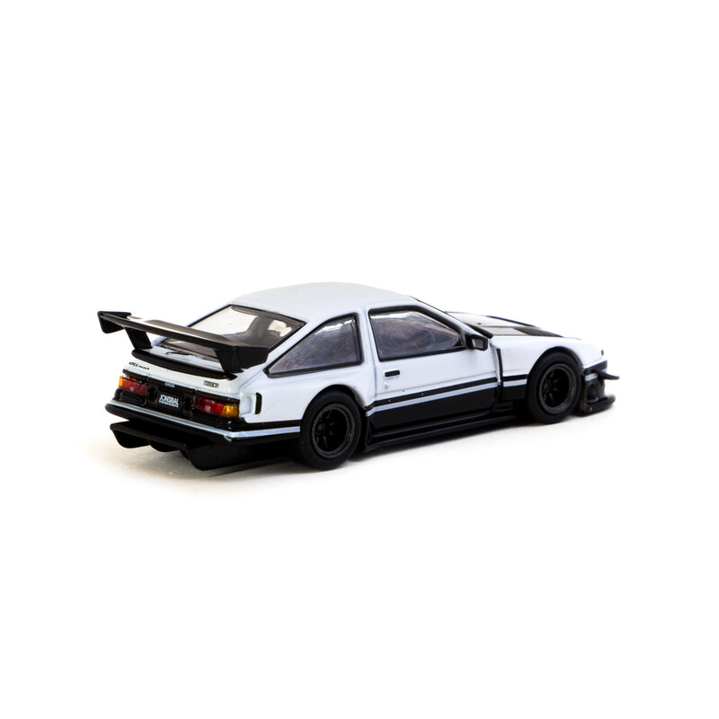 Tarmac Works 1/64 - Toyota Sprinter Trueno AE86 Widebody | White / Black + Trading Cards