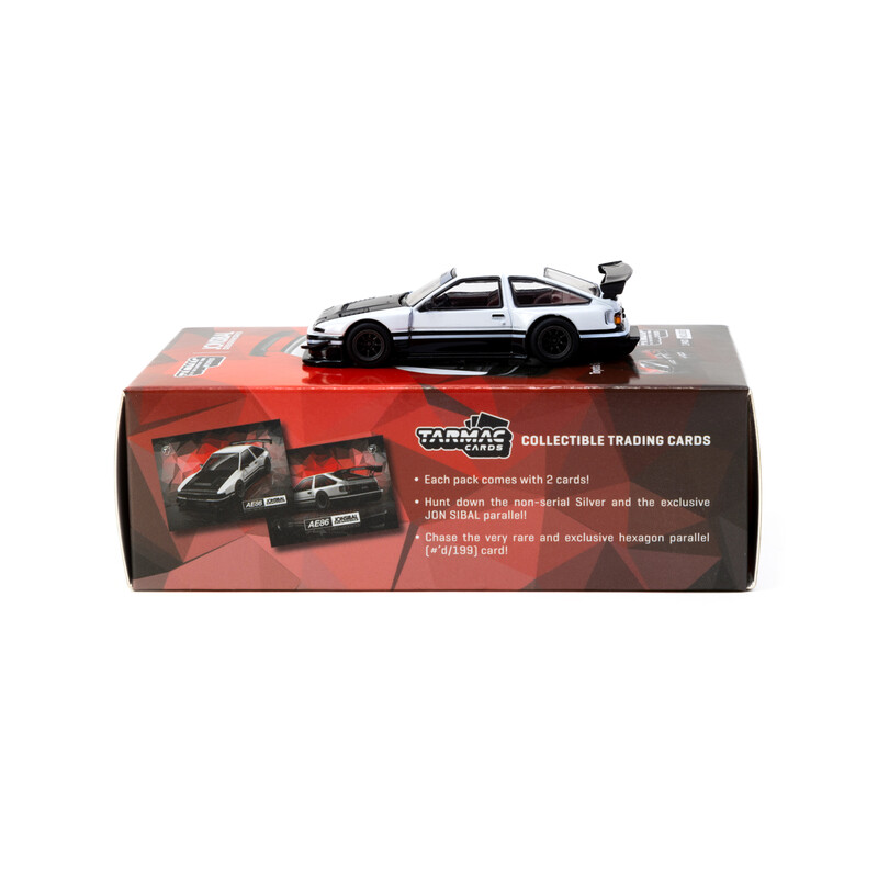 Tarmac Works 1/64 - Toyota Sprinter Trueno AE86 Widebody | White / Black + Trading Cards