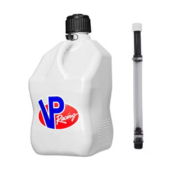 VP Racing 20L (5.5 Gal) Square Motorsport Fuel Jug White + Deluxe Filler Hose