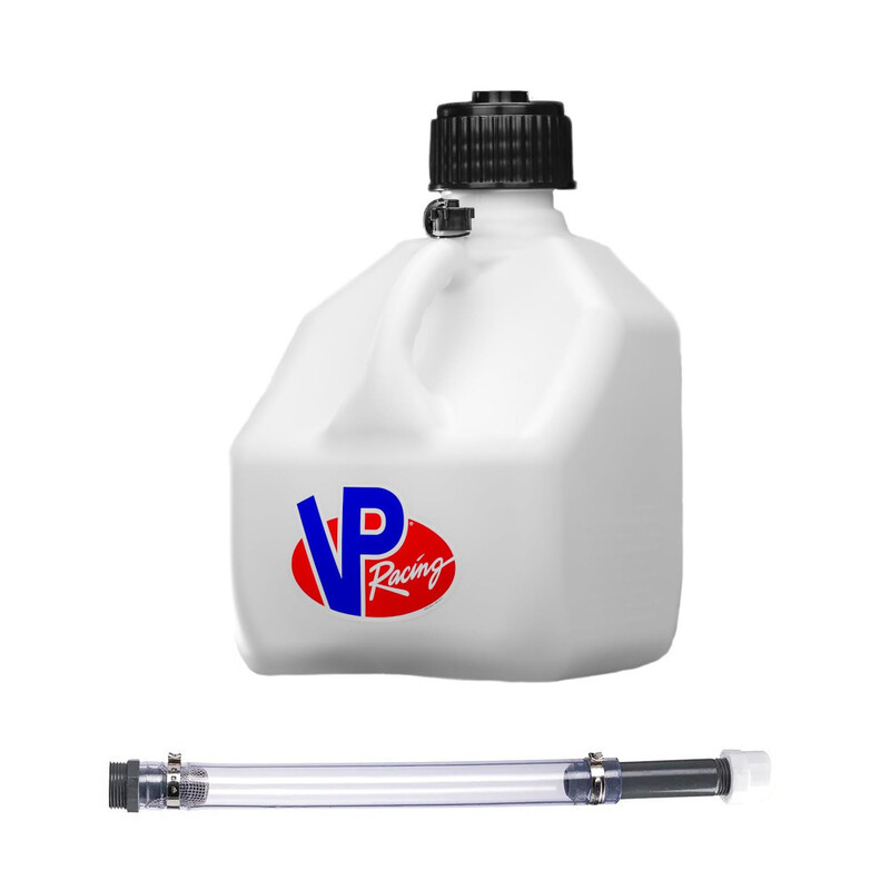 VP Racing 11L (3 Gal) Square Motorsport Fuel Jug White + Deluxe Filler Hose