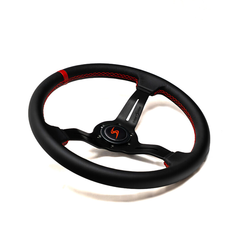 DriftShop Steering Wheel (50 mm Dish), Black Leather, Black Spokes