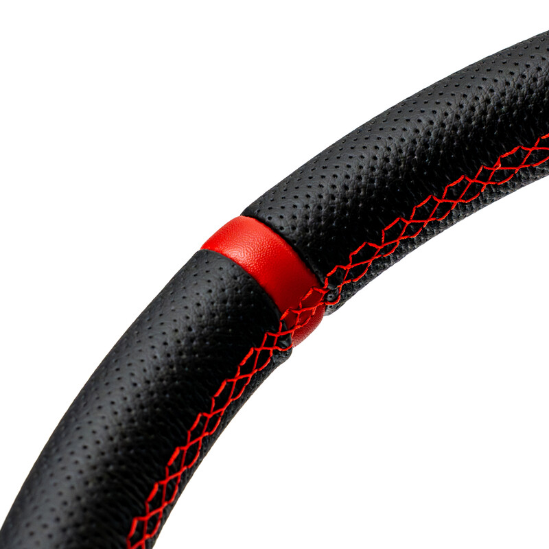 DriftShop Steering Wheel (90 mm Dish), Perforated Leather, Black Spokes