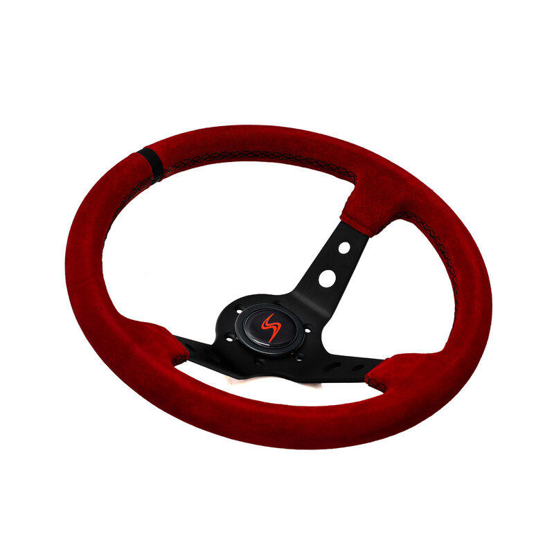 DriftShop Steering Wheel (90 mm Dish), Red Suede, Black Spokes