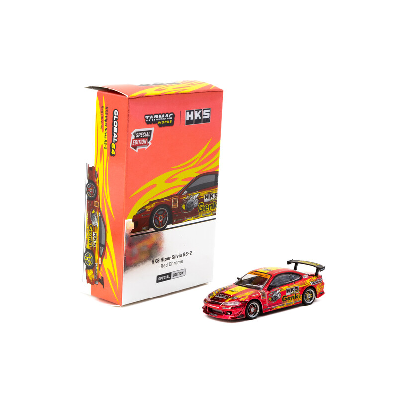 Tarmac Works 1/64 - Nissan Silvia S15 HKS Hiper Silvia RS-2, Red Chrome