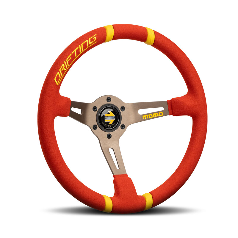 Momo Drifting Steering Wheel (90 mm Dish), Red Microfiber, Anthracite Spokes - 35 cm