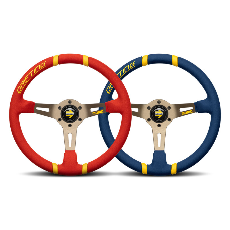 Momo Drifting Steering Wheel (90 mm Dish), Blue Microfiber, Anthracite Spokes - 35 cm