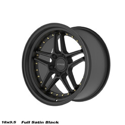 Ström DS-05 18x9.5" 5x114.3 ET15, Full Satin Black, Gold Rivets