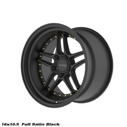 Ström DS-05 18x10.5" 5x114.3 ET10, Full Satin Black, Gold Rivets