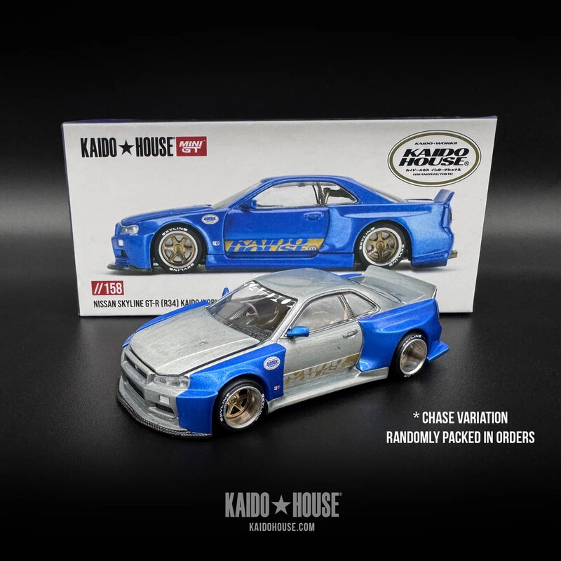 MINI GT 1/64 日産 スカイライン GT-R R34 街道ハウス Mini GT x Kaido House 1/64 - Nissan Skyline GT-R (R34) Blue